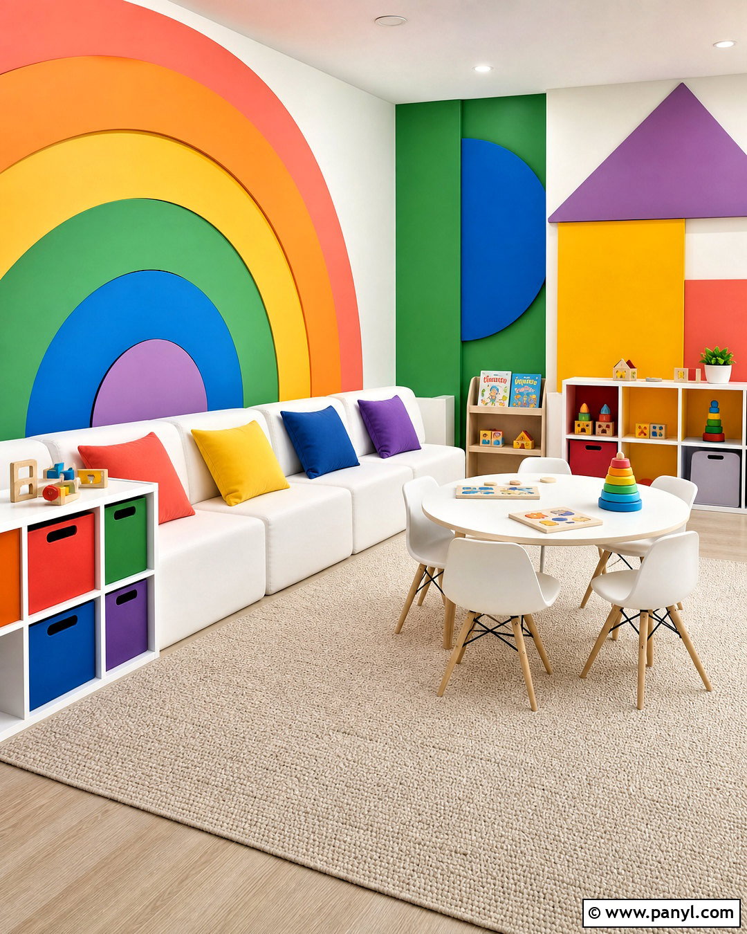 Geometric Rainbow Wall Playroom - 20 rainbow wall painting ideas