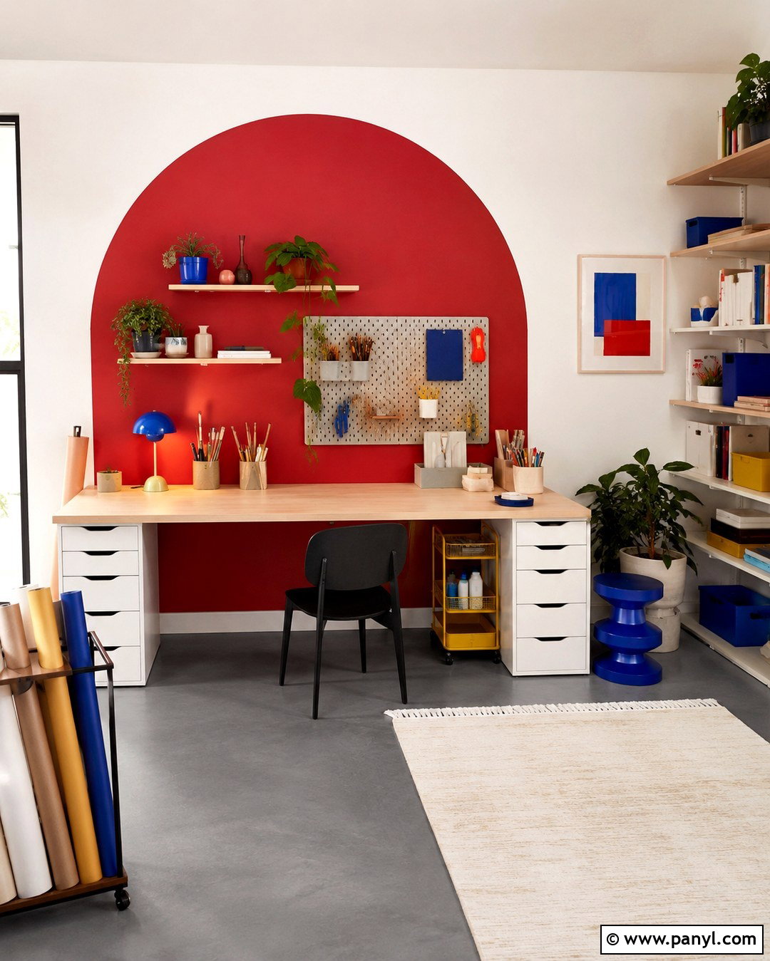 Geometric Red Studio Wall - 20 Vibrant Red Wall Color Ideas