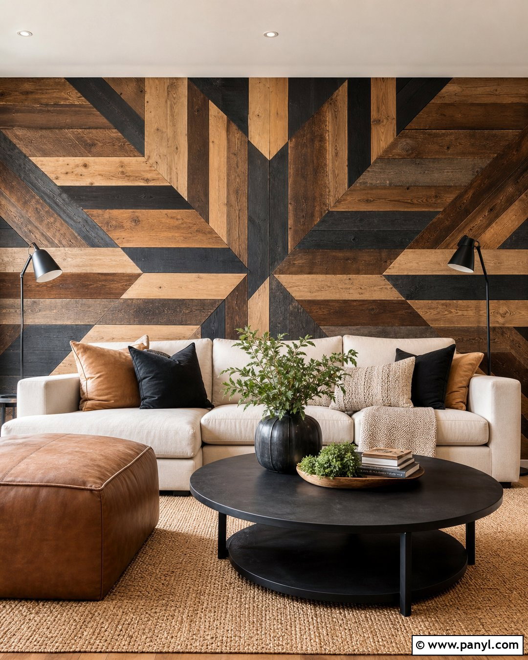 Geometric Scrap Wood Rustic Accent Wall - 30 Rustic Accent Wall Ideas
