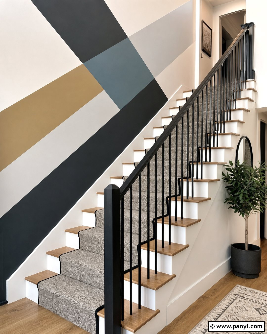 Geometric Staircase Wall Paint - 35 Geometry Wall Paint Ideas