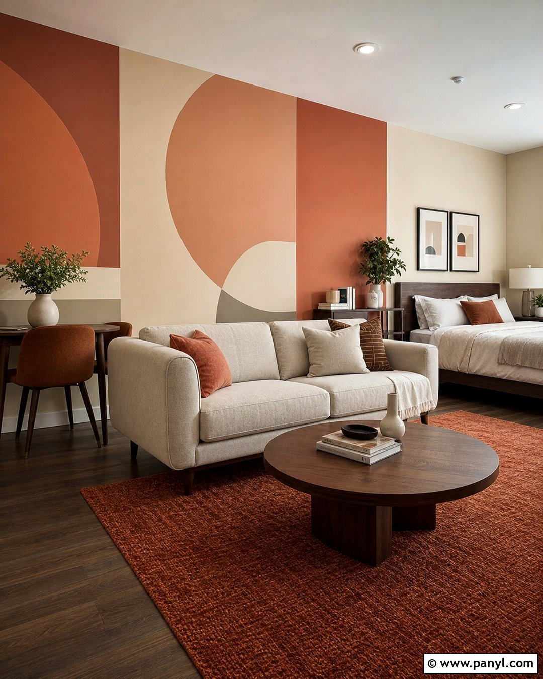 Geometric Studio Apartment Accent Wall - 20 Accent Wall Small Apartment Ideas