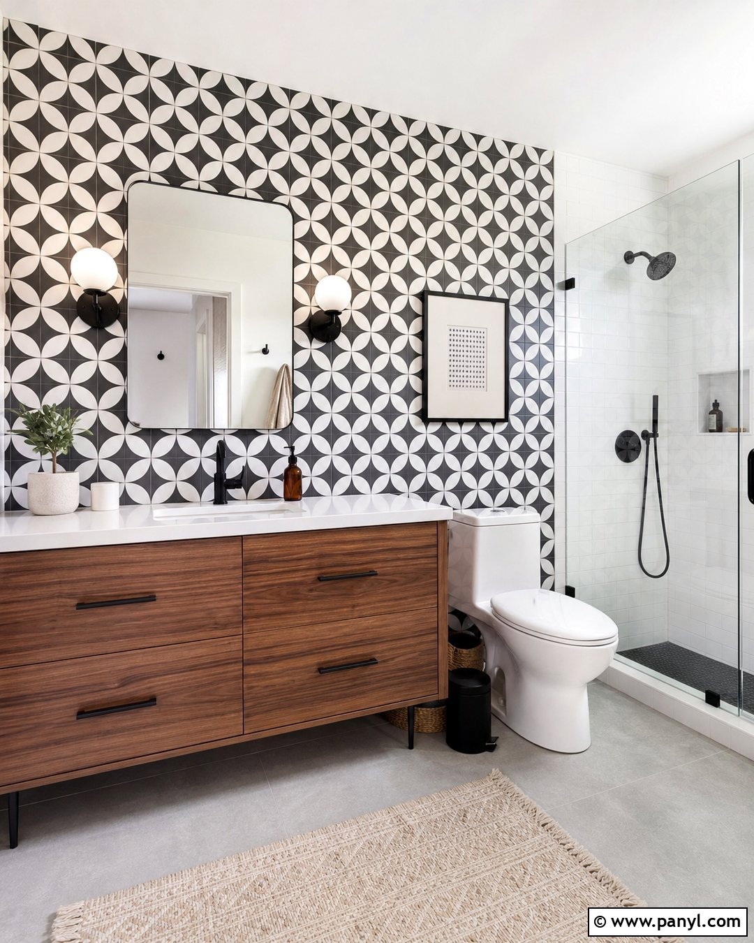 Geometric Tile Bathroom Accent Wall - 20 Bathroom Accent Wall Ideas
