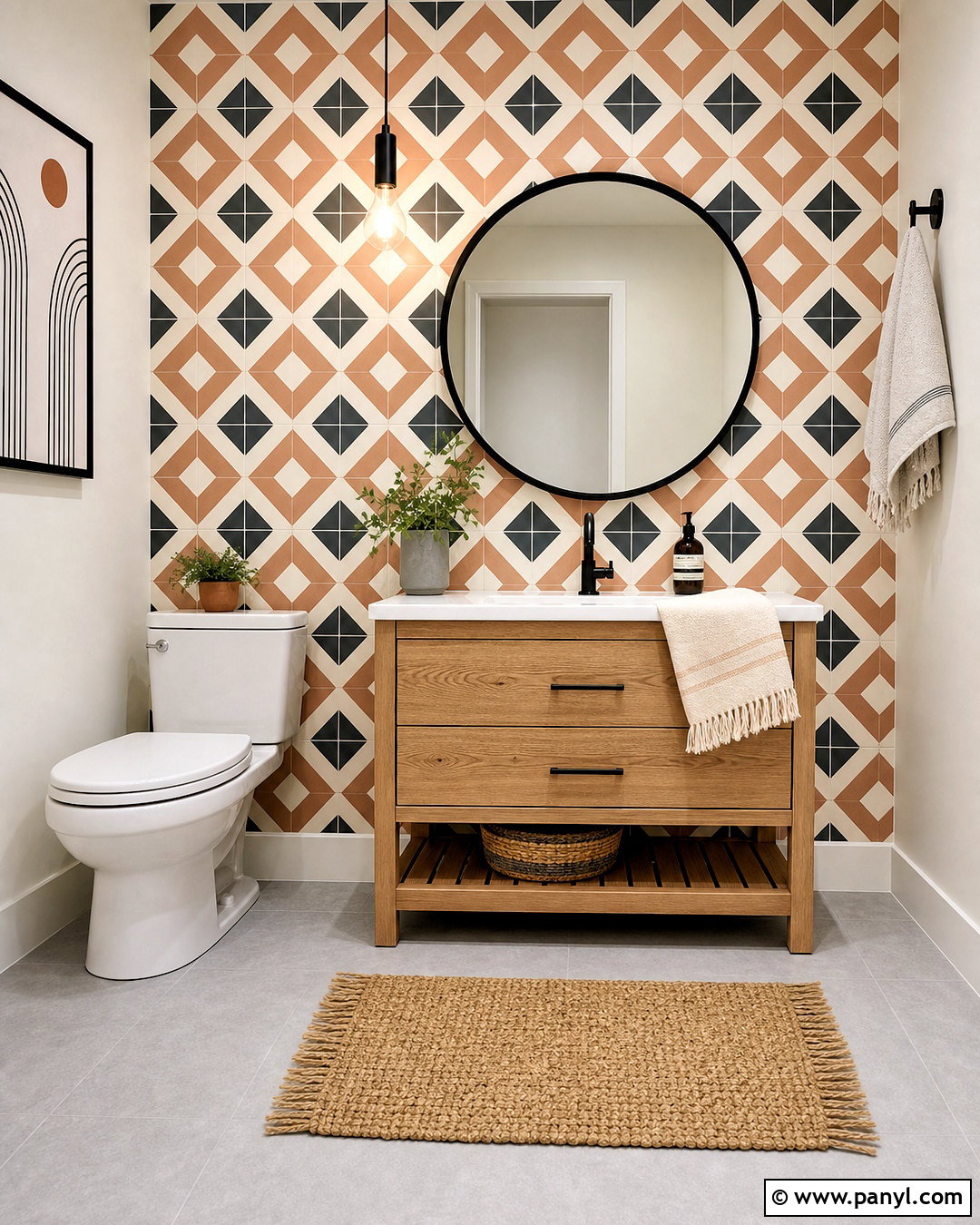 Geometric Tile Bathroom Feature Wall - 20 bathroom feature wall ideas