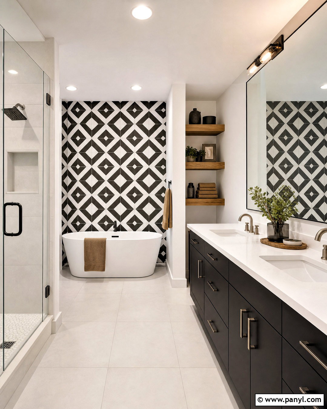 Geometric Tile Bathroom Wall - 20 bathroom statement wall ideas