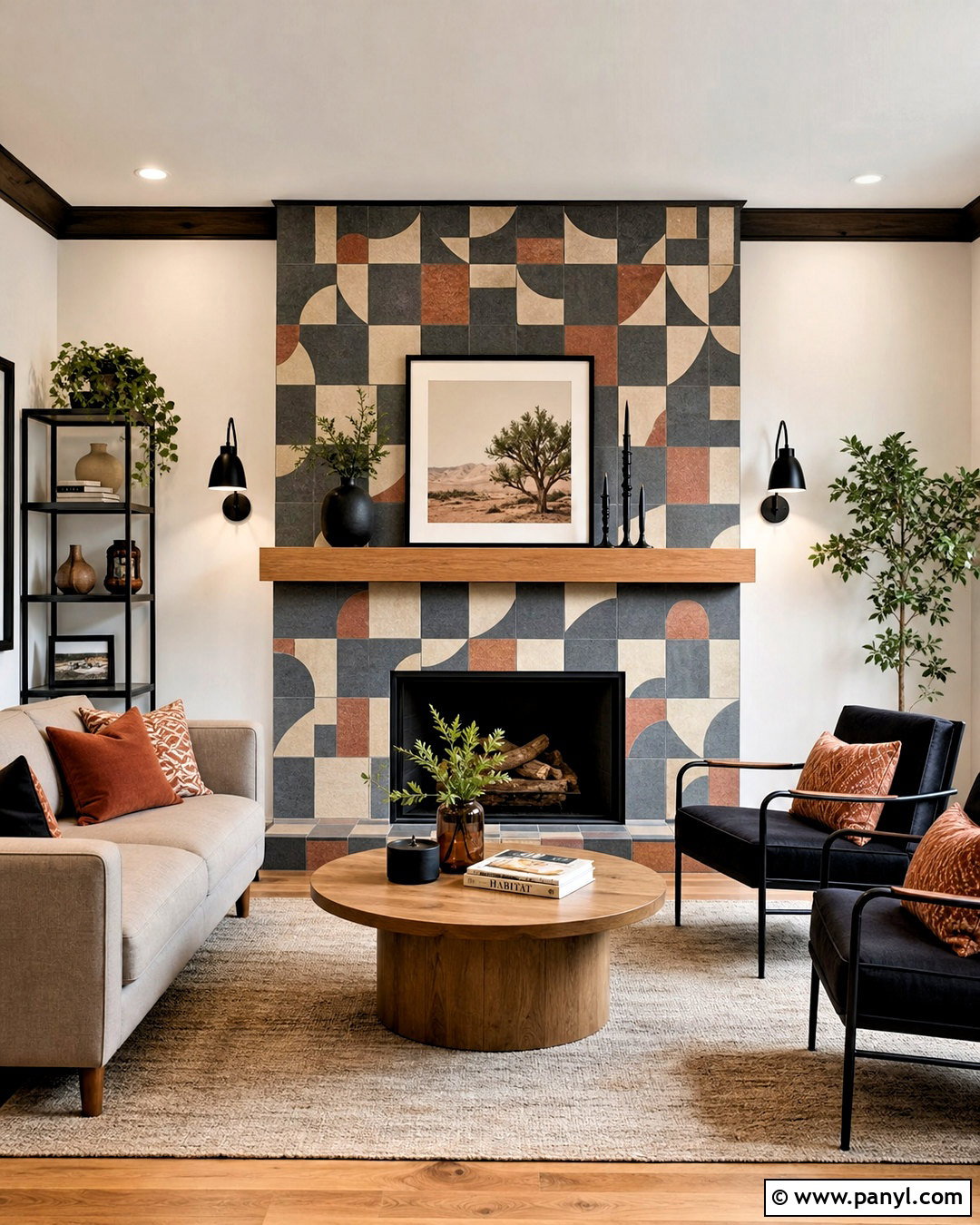 Geometric Tile Fireplace Accent Wall - 20 accent wall fireplace living room ideas
