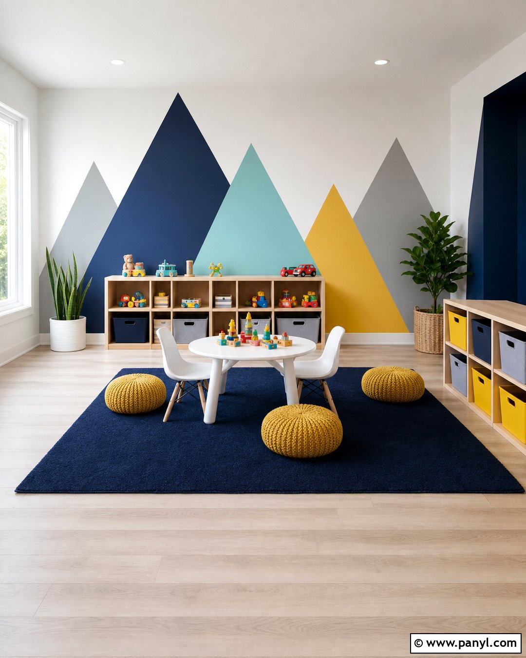 Geometric Triangle Color Block Wall - 20 Color Block Wall Playroom Ideas