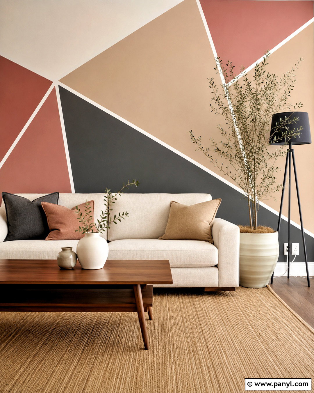 Geometric Triangle Painters Tape Wall - 20 painters tape wall ideas