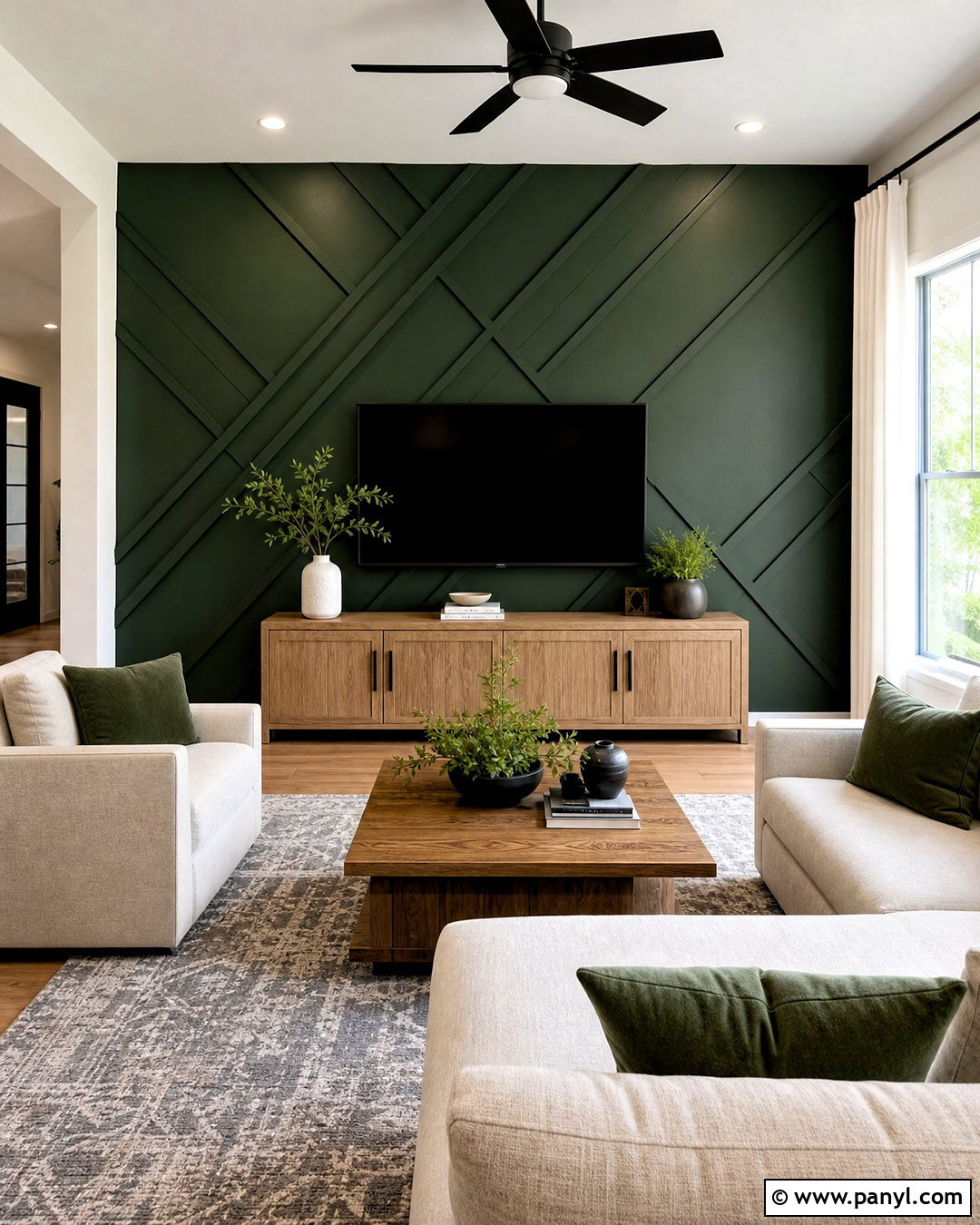 Geometric Trim TV Accent Wall - 20 behind tv accent wall ideas