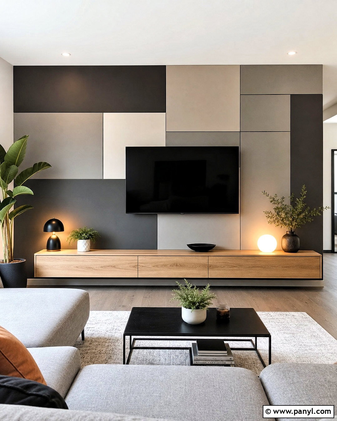 Geometric Wall Behind TV - 20 wall geometric painting ideas