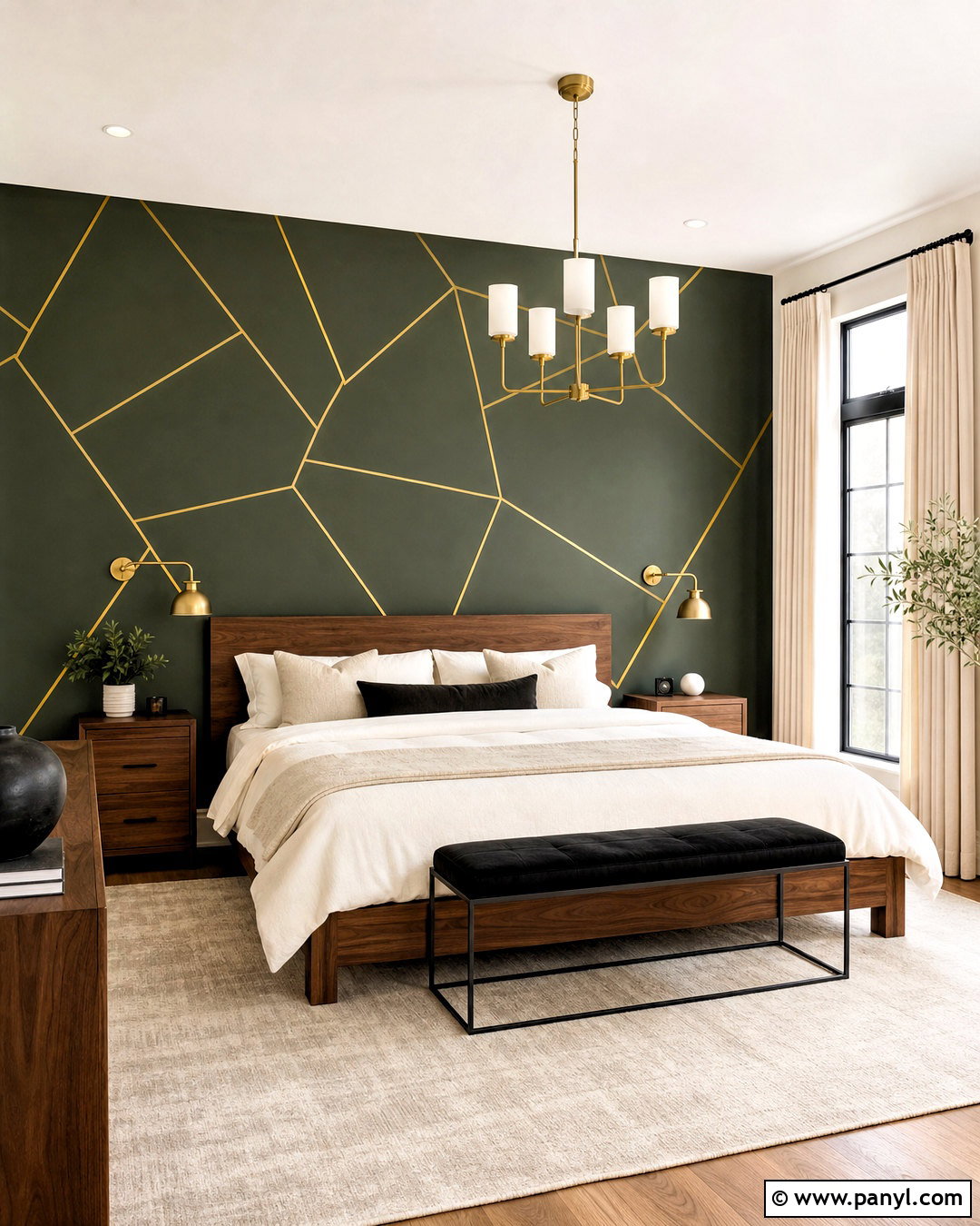 Geometric Wall With Gold Lines - 20 wall geometric painting ideas