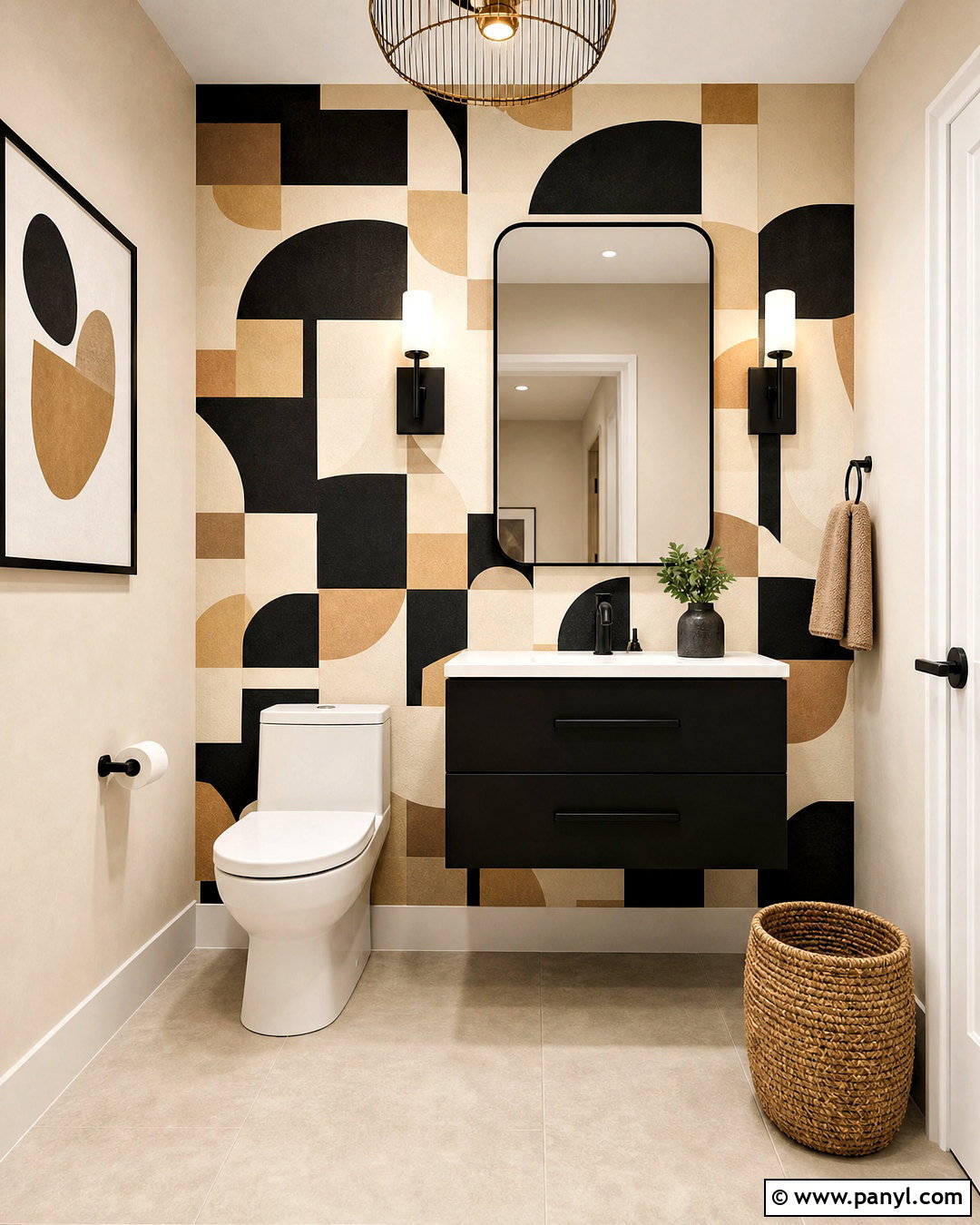 Geometric Wallpaper Half Bath Accent Wall - 20 half bath accent wall ideas