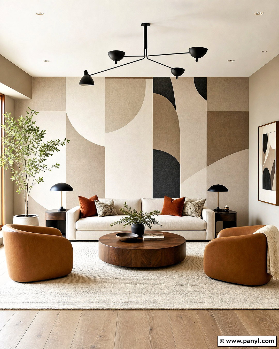 Geometric Wallpaper With Warm Greige Paint - 20 wallpaper combo ideas