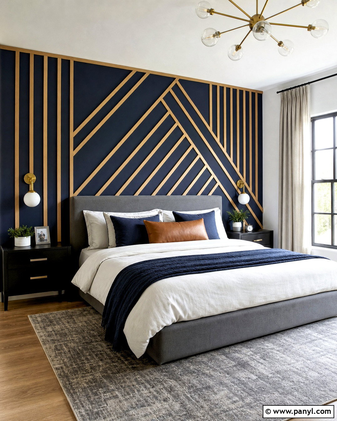 Geometric Wood Accent Wall - 20 wood accent wall bedroom ideas