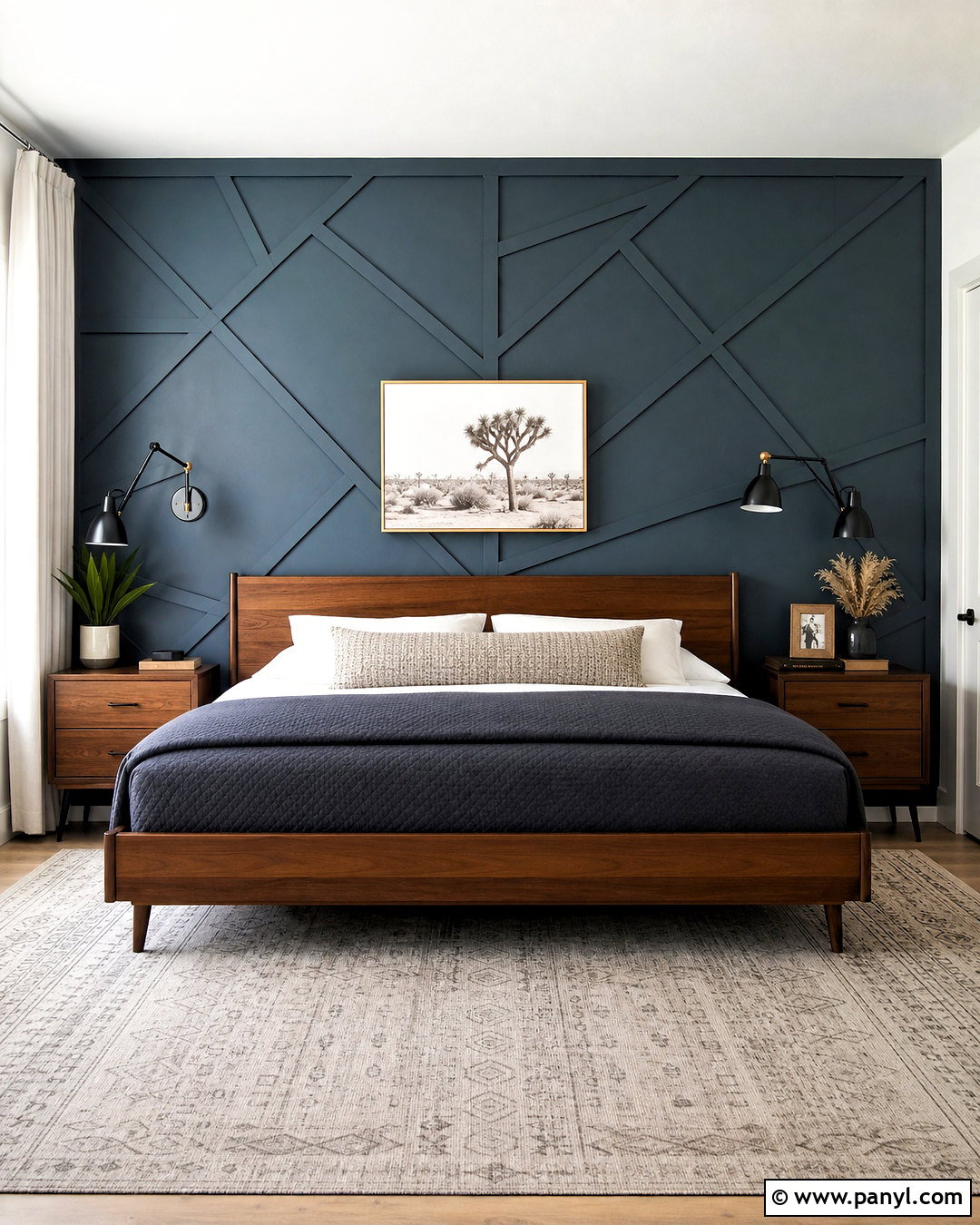 Geometric Wood Bedroom Wall - 20 statement wall bedroom ideas