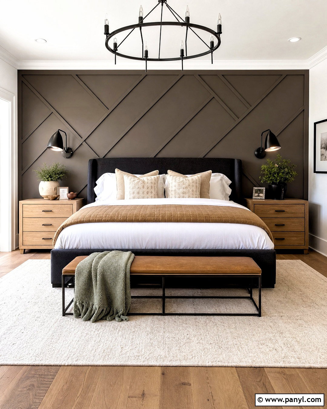 Geometric Wood Trim Accent Wall - 20 modern farmhouse accent wall ideas