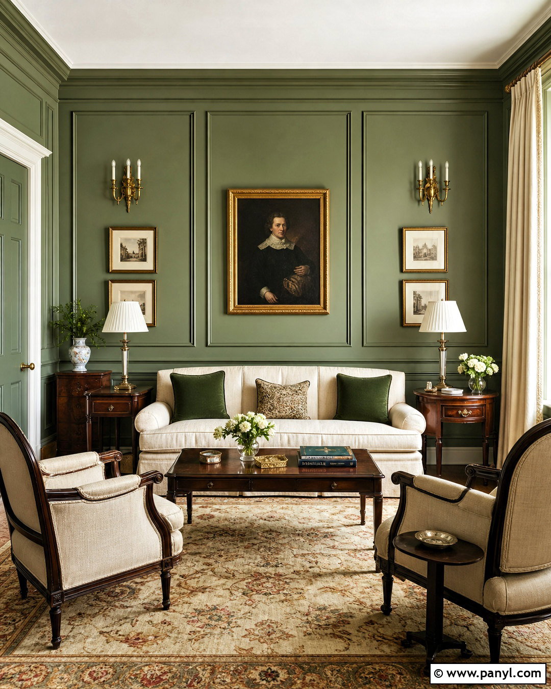 Georgian Green Paneled Walls - 20 traditional wall painting ideas