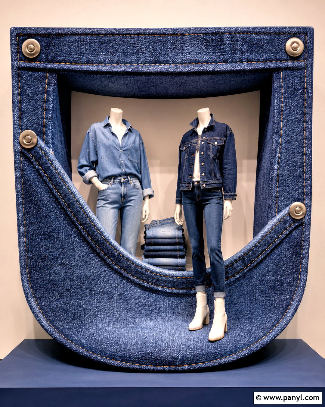Giant Pocket Denim Window Display - 20 denim window display ideas