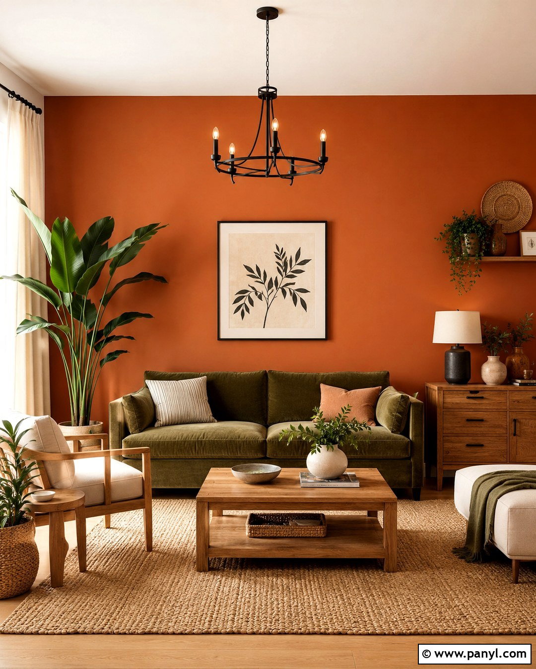 Ginger Accent Wall With Olive Green Decor - 20 Ginger Wall Ideas