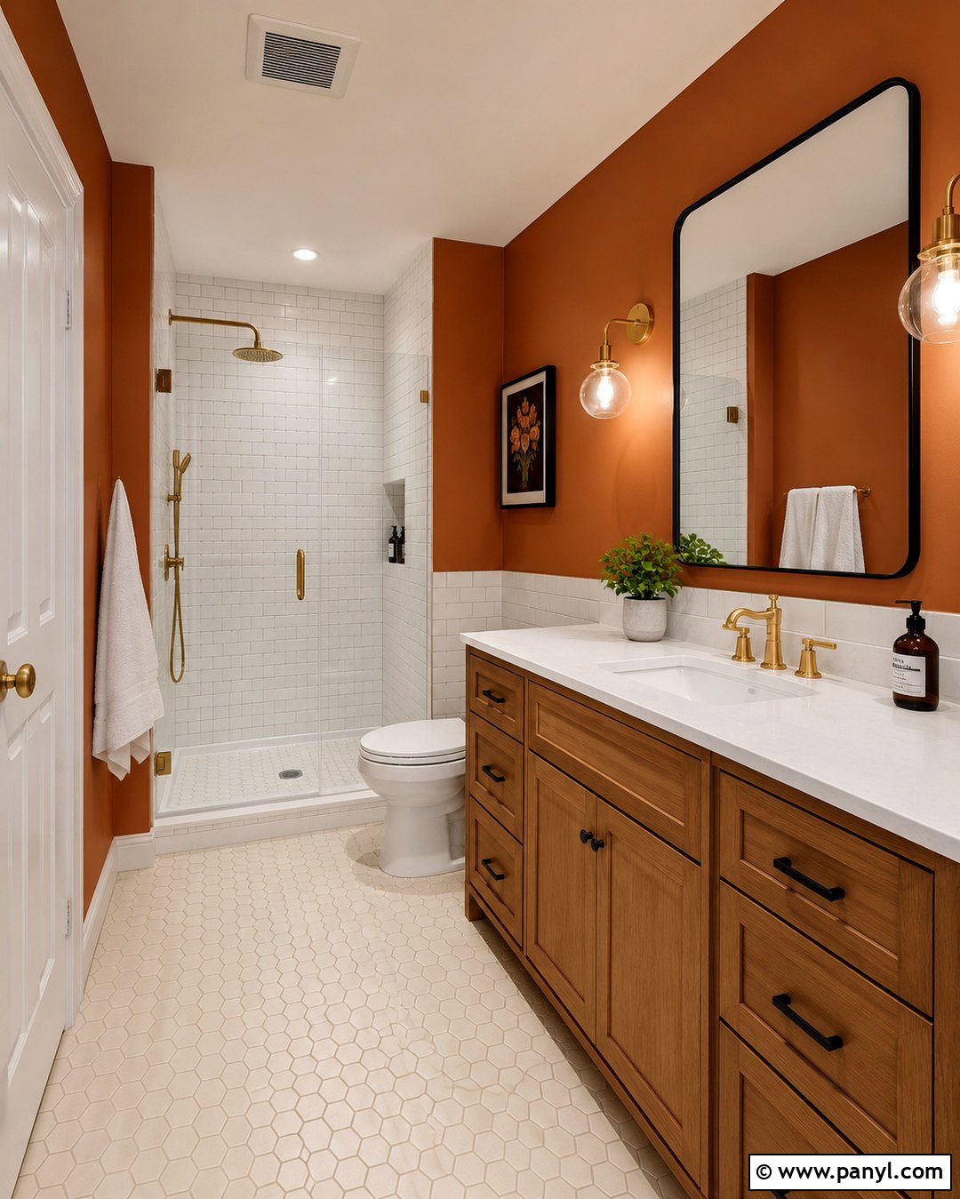 Ginger Bathroom With White Tile - 20 Ginger Wall Ideas