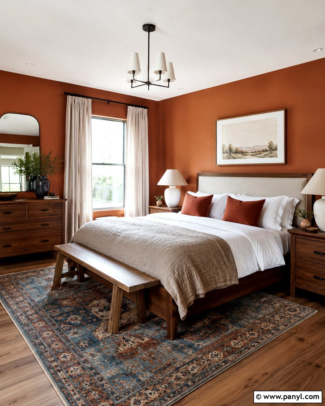 Ginger Bedroom With Walnut Furniture - 20 Ginger Wall Ideas