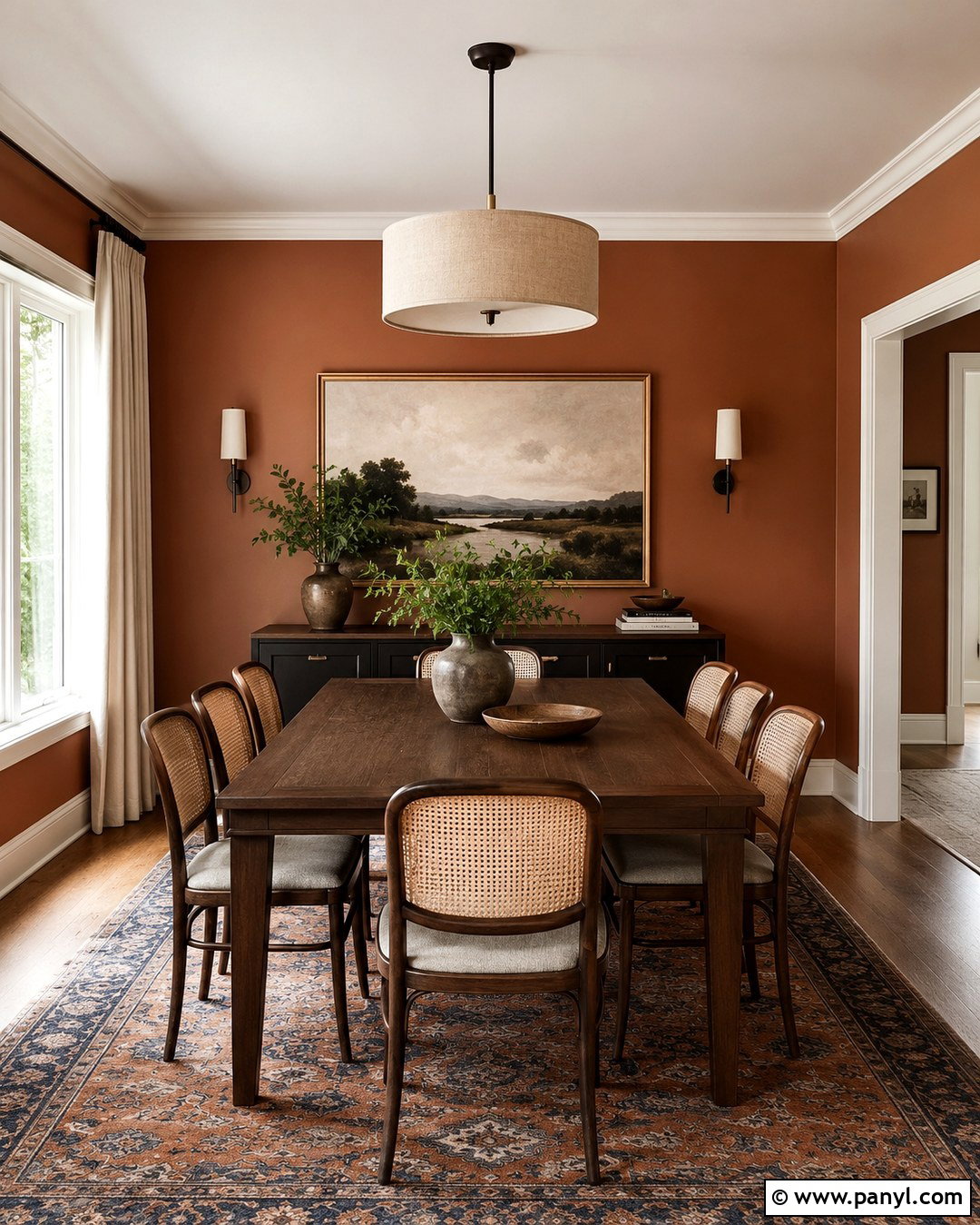 Ginger Dining Room With Dark Wood Table - 20 Ginger Wall Ideas