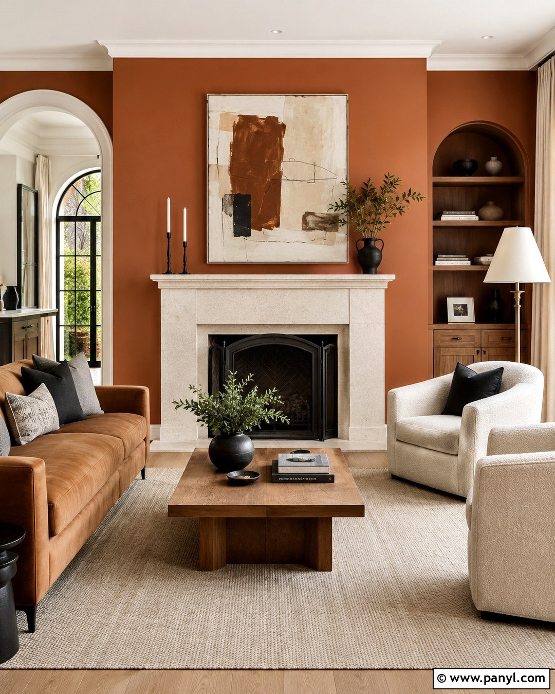 Ginger Fireplace Wall With Stone Hearth - 20 Ginger Wall Ideas