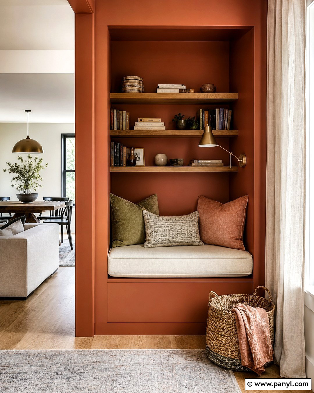Ginger Reading Nook With Built-In Bench - 20 Ginger Wall Ideas