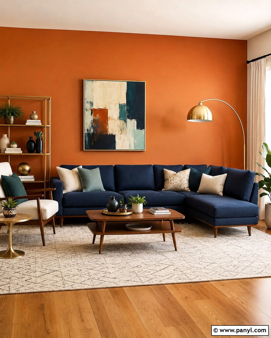 Ginger Wall With Blue Sofa - 20 Ginger Wall Ideas