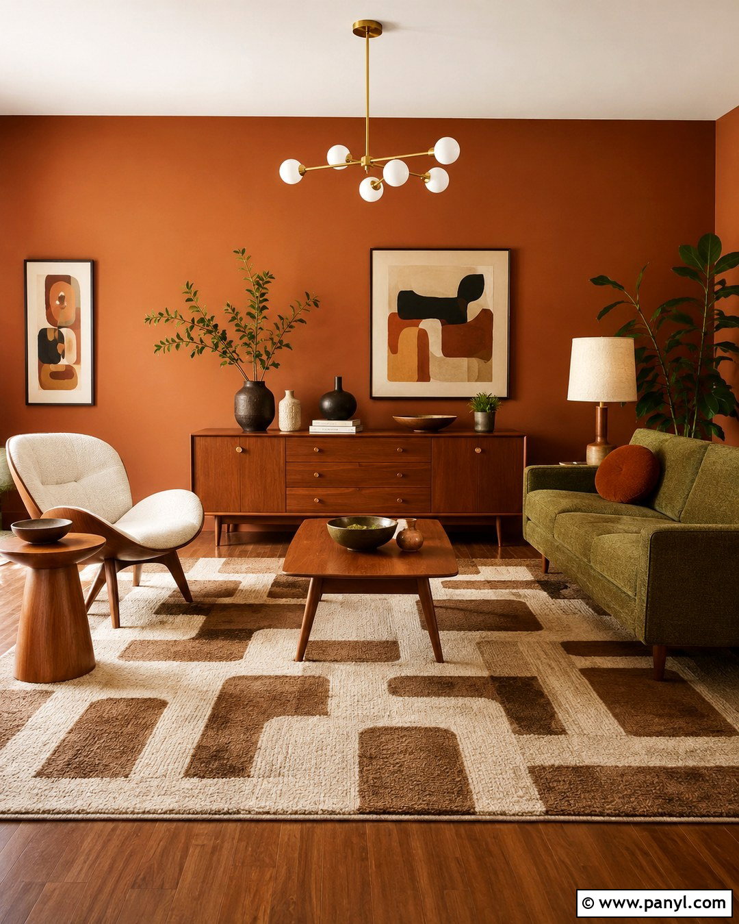 Ginger Wall With Midcentury Furniture - 20 Ginger Wall Ideas