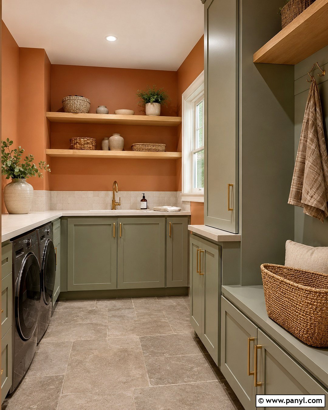 Ginger Wall With Sage Green Cabinets - 20 Ginger Wall Ideas