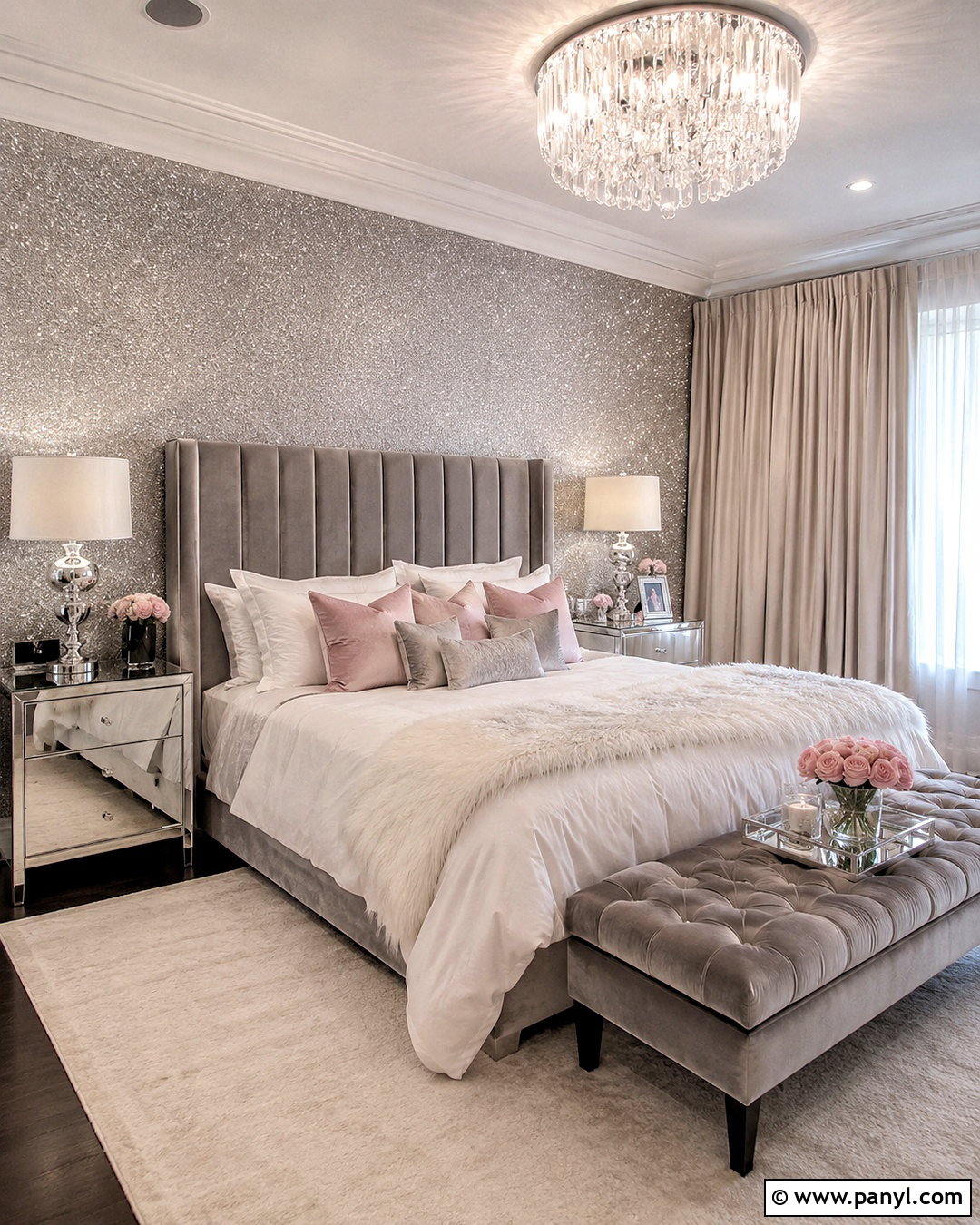 Glam Bedroom Silver Shimmer Wall - 35 silver shimmer wall ideas