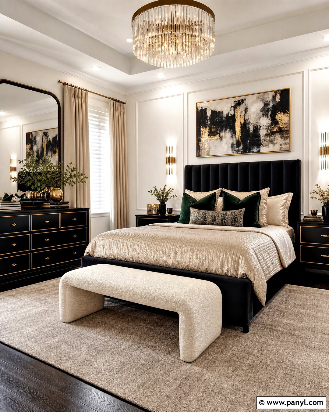 Glam Bedroom With Black Furniture And Gold Accents - 20 room with black furniture ideas
