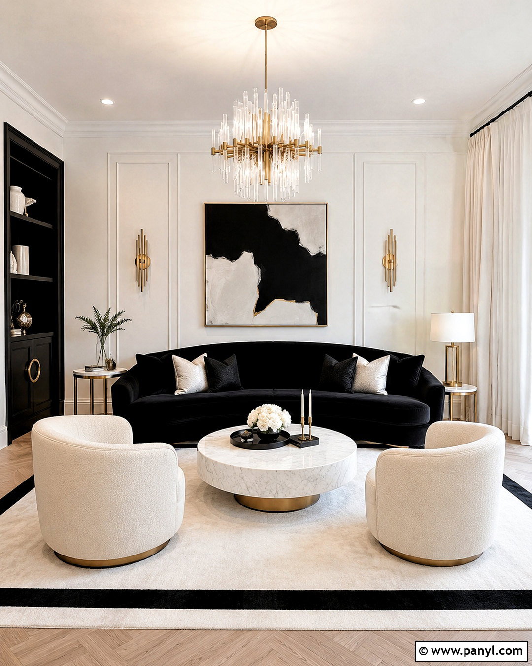 Glam Black And White Living Room - 20 black and white interior design ideas