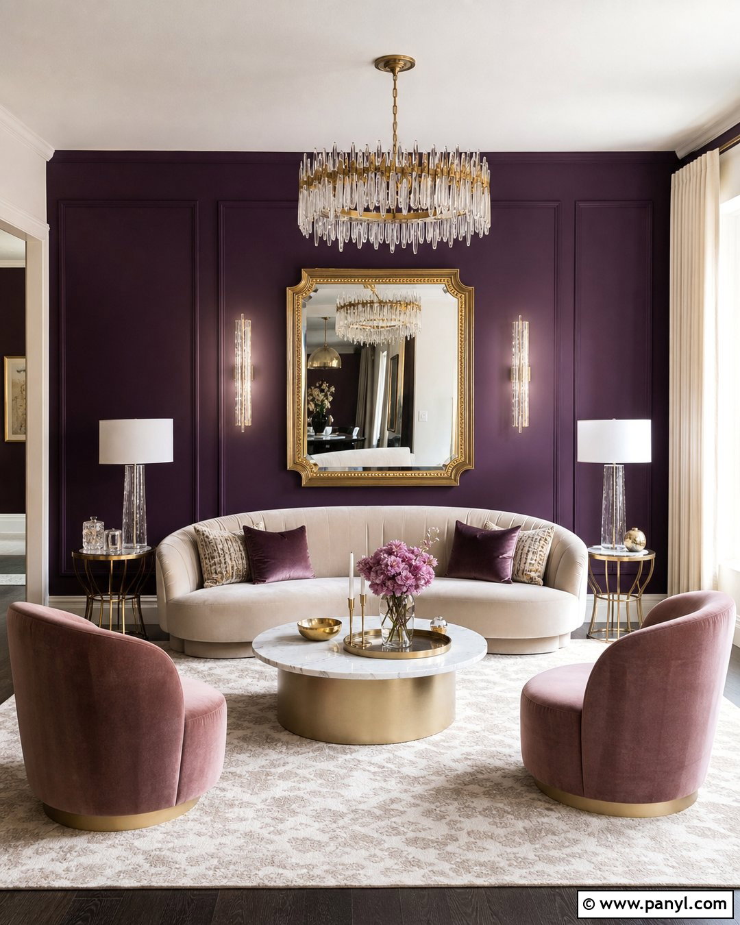 Glam Living Room With Dark Purple Walls - 35 Dark Purple Walls