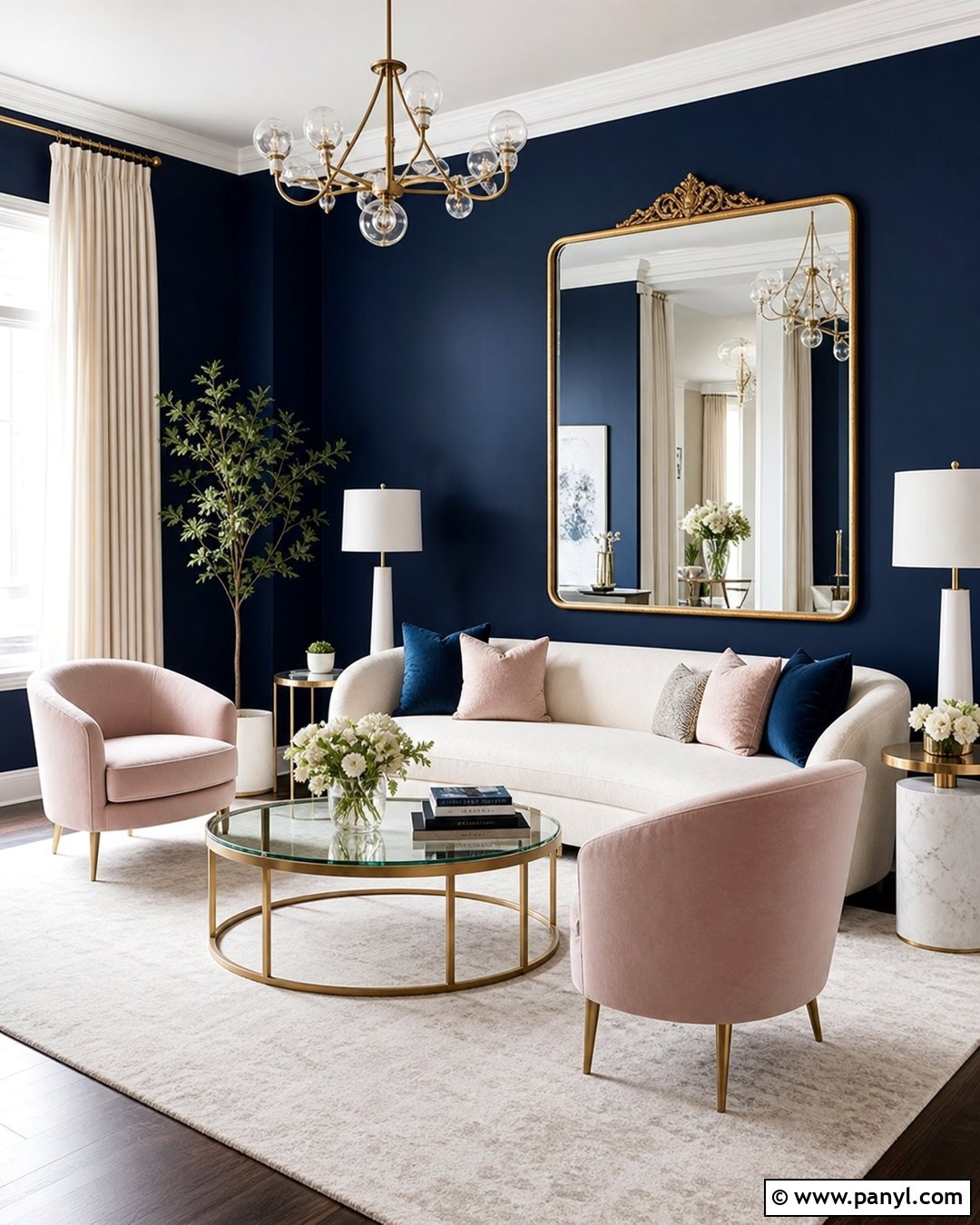 Glam Navy Blue Accent Wall - 35 navy blue accent wall living room ideas