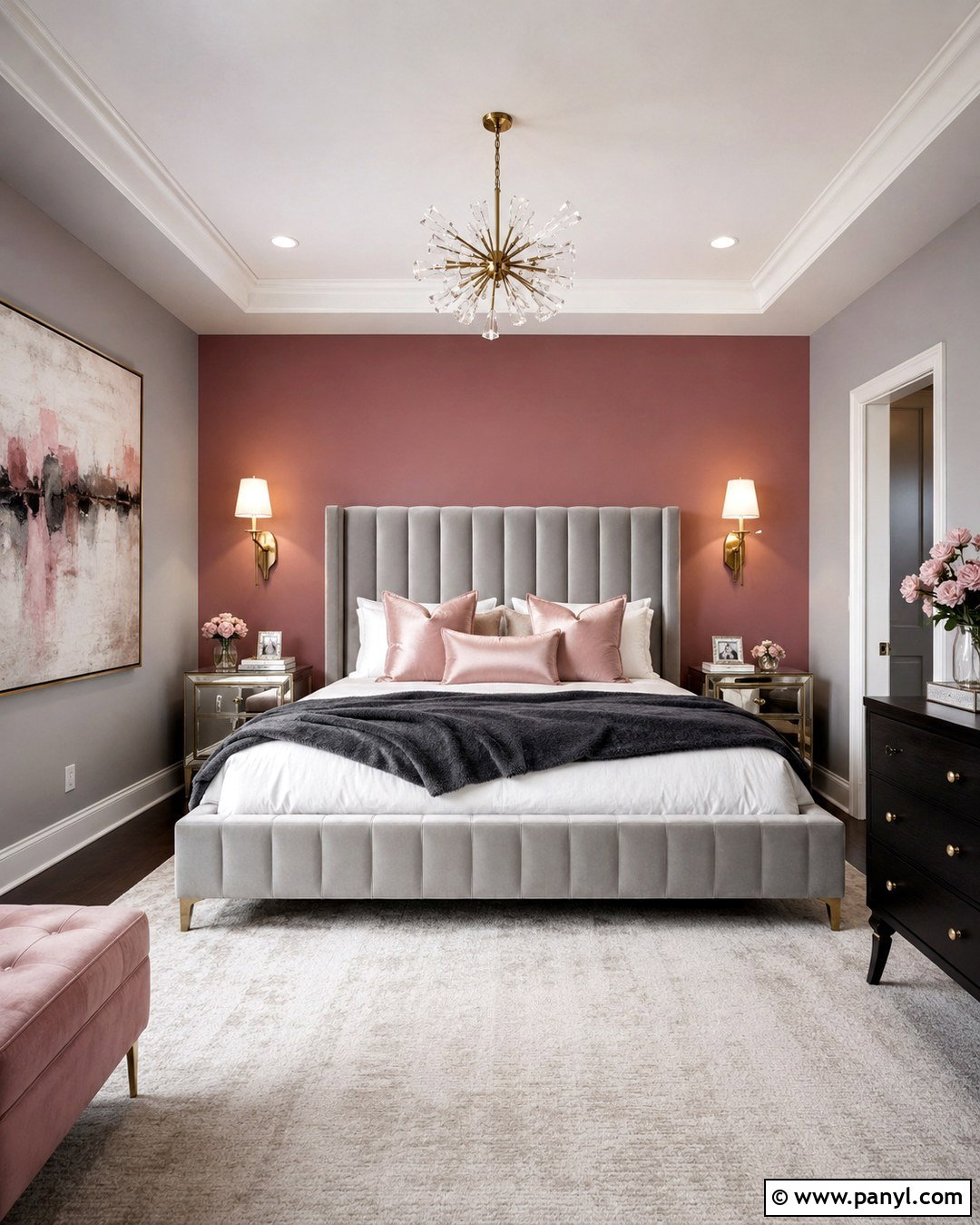 Glam Pink Accent Wall Bedroom - 20 Grey Walls With Pink Accent Wall Ideas