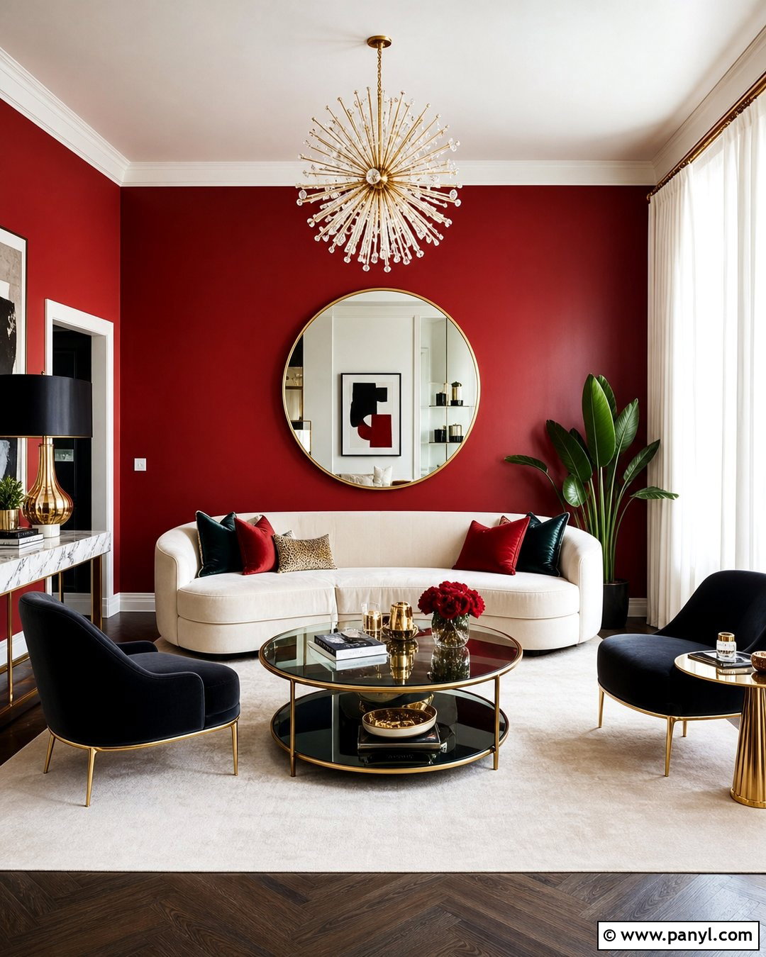 Glam Red Accent Wall Lounge - 20 Empty Room With Red Accent Wall Ideas