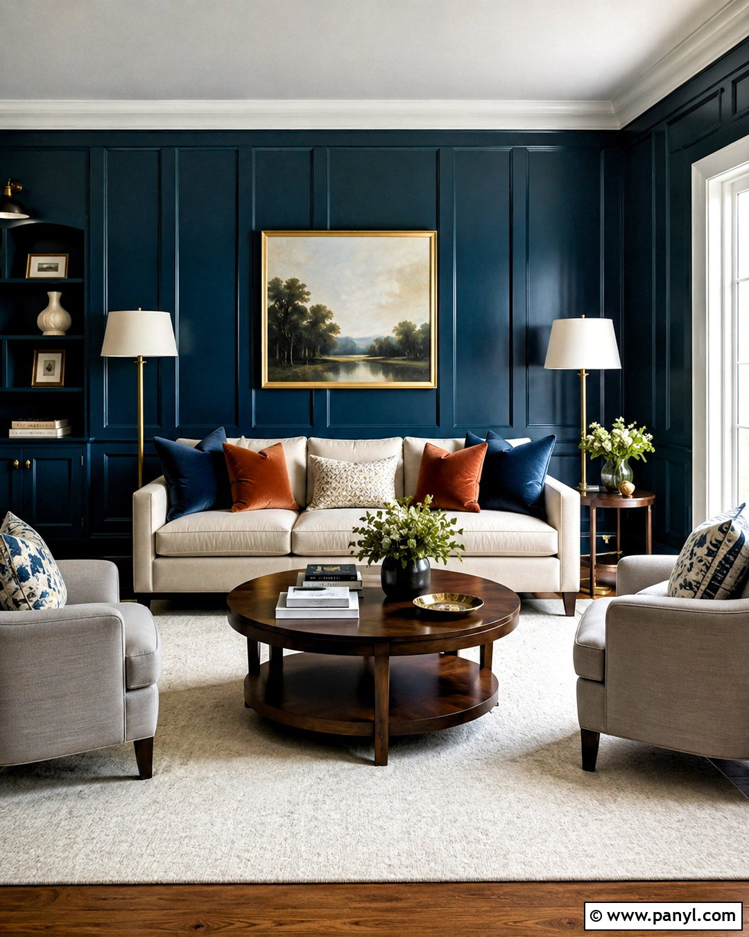 Glossy Blue Board and Batten Living Room - 20 blue board and batten wall ideas