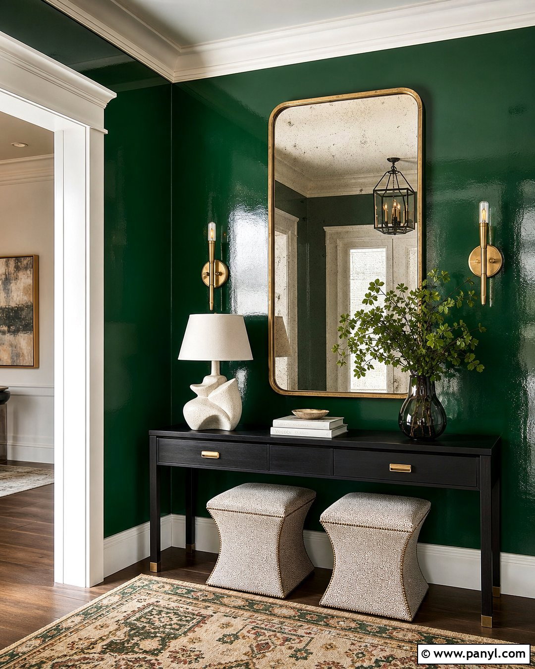 Glossy Emerald Green Wall - 35 emerald green wall ideas