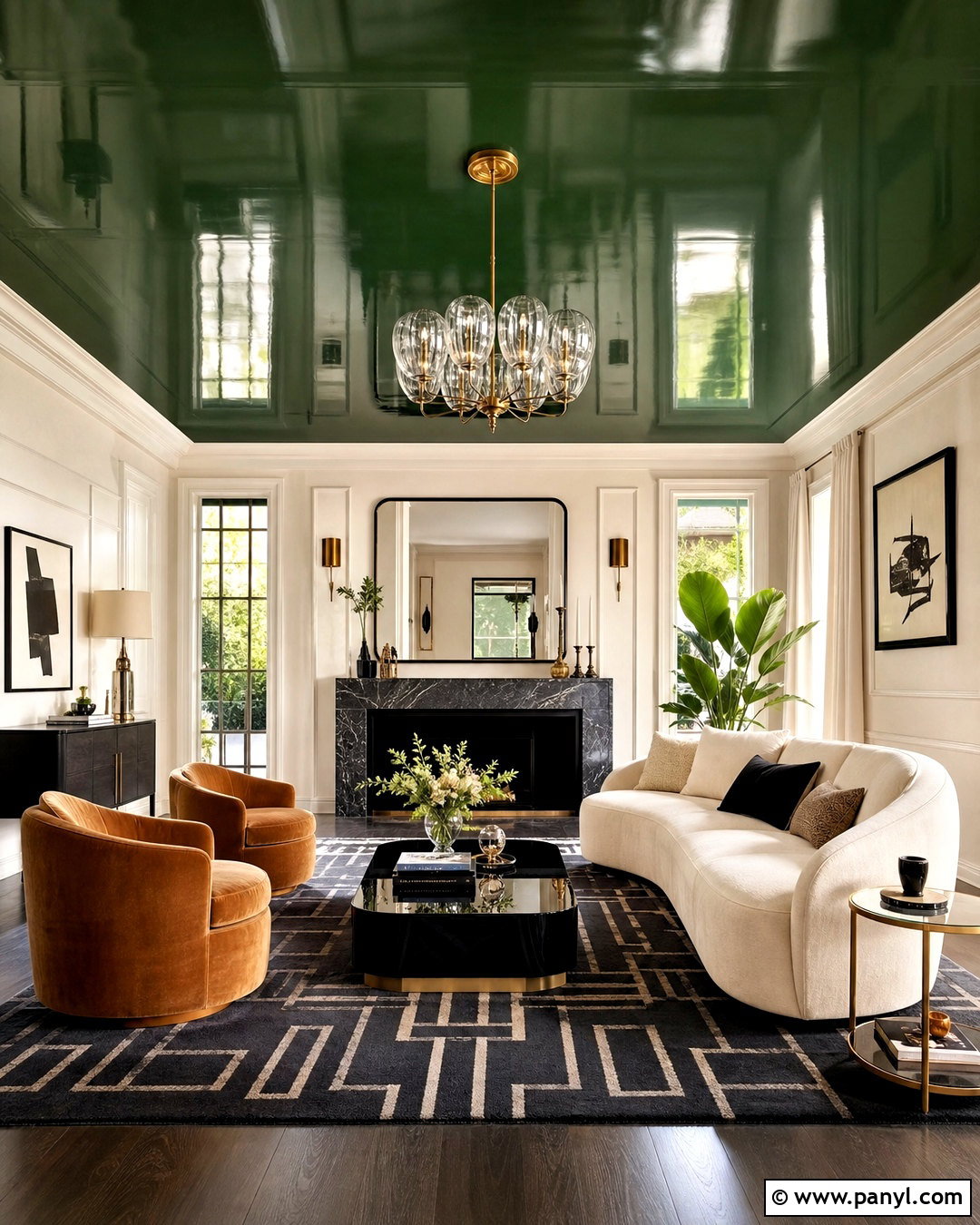 Glossy Green Ceiling Living Room - 20 green ceiling living room ideas
