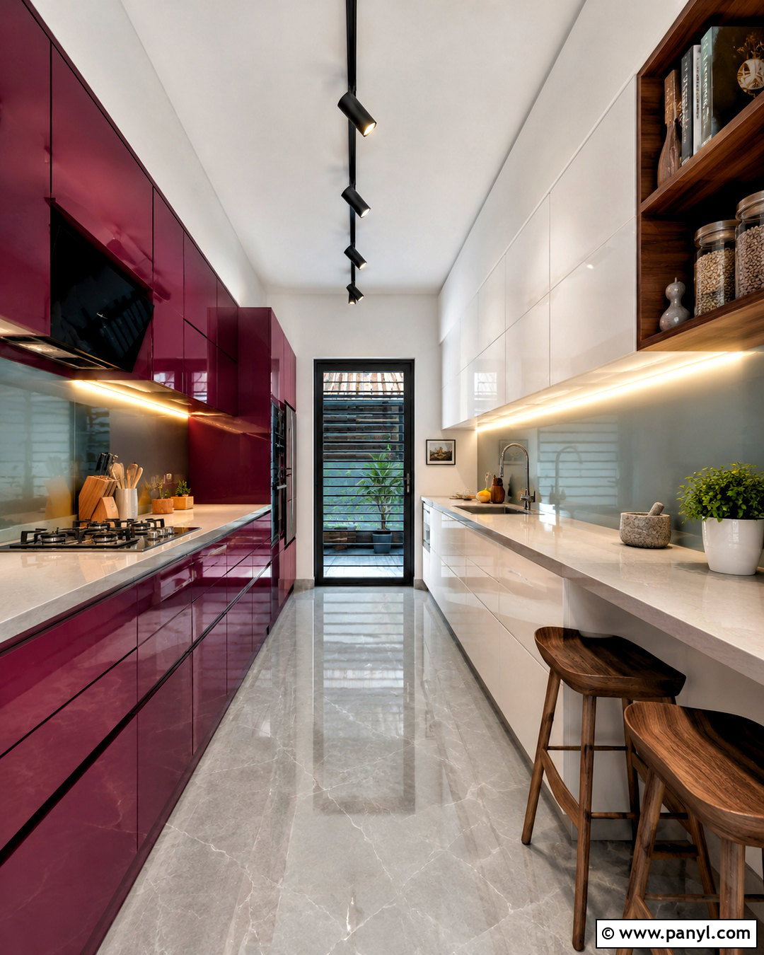 Glossy Plum Galley Kitchen - 20 plum kitchen ideas