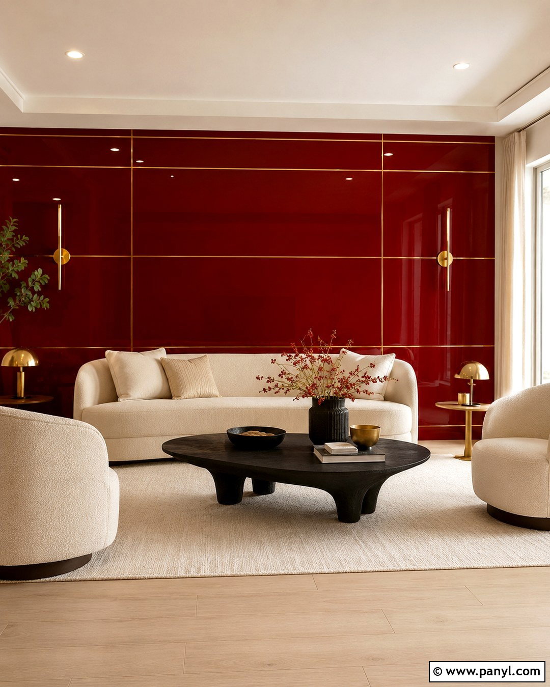Glossy Red And Brass Feature Wall - 20 Red And Gold Wall Ideas