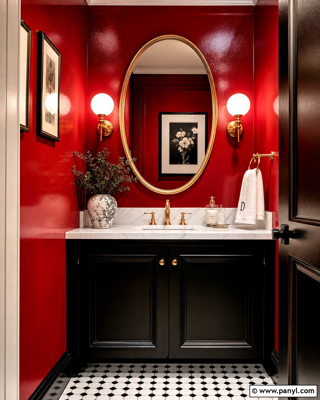 Glossy Red Powder Room Walls - 20 red wall painting ideas