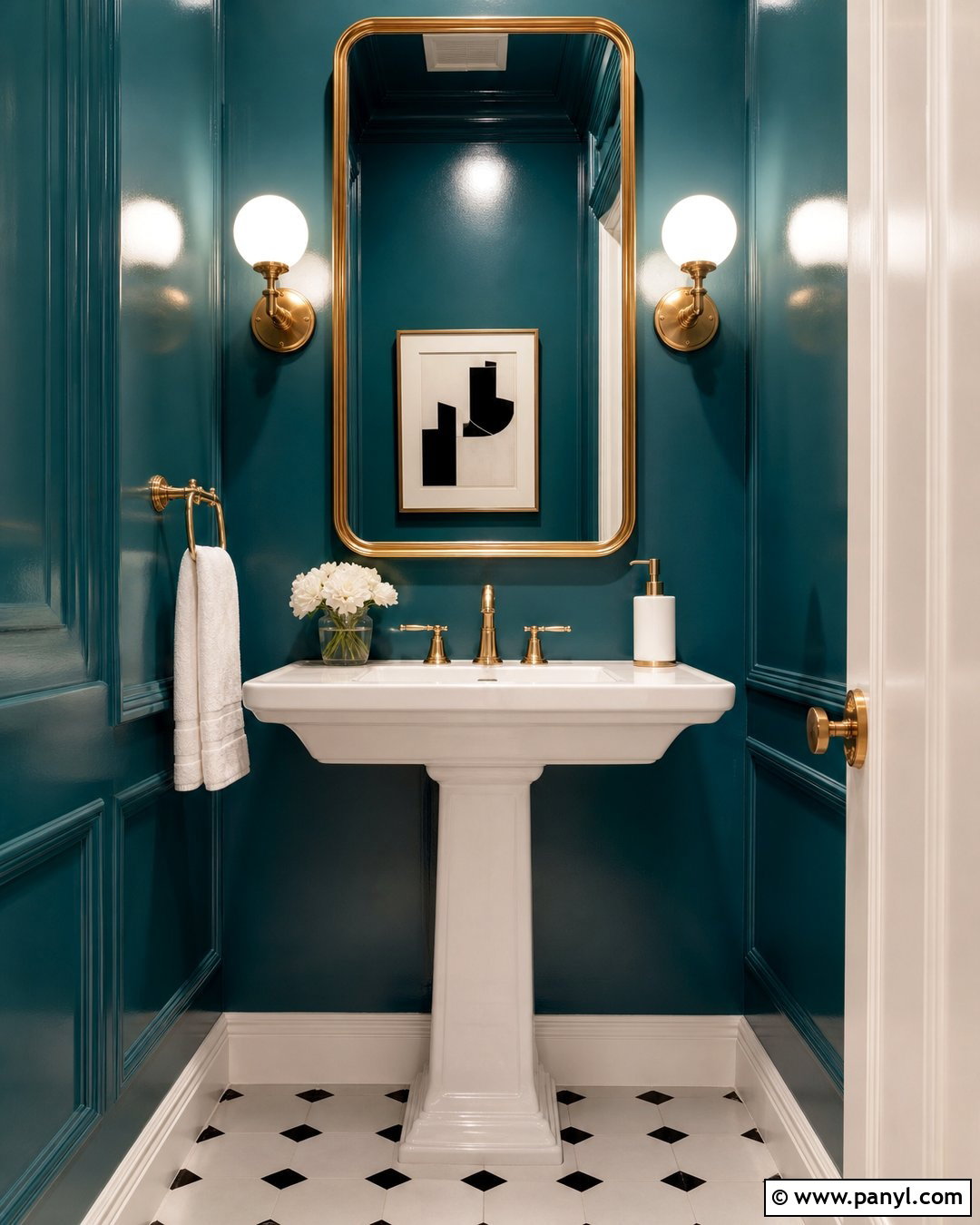 Glossy Teal Powder Room Walls - 30 blue green walls