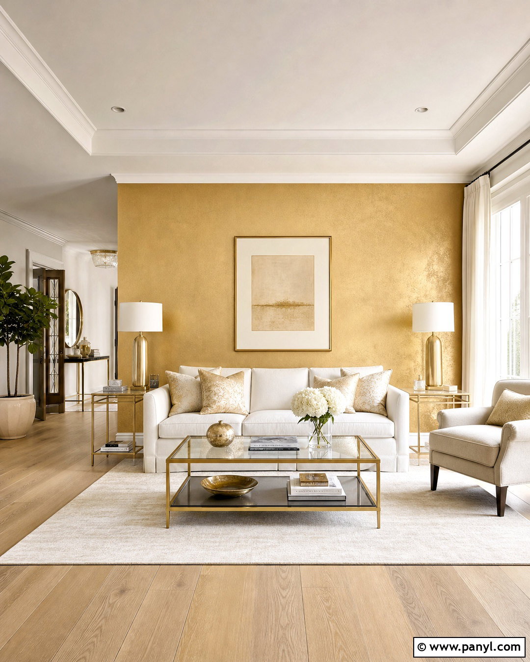 Gold Accent Wall With White Furniture - 20 gold accent wall ideas