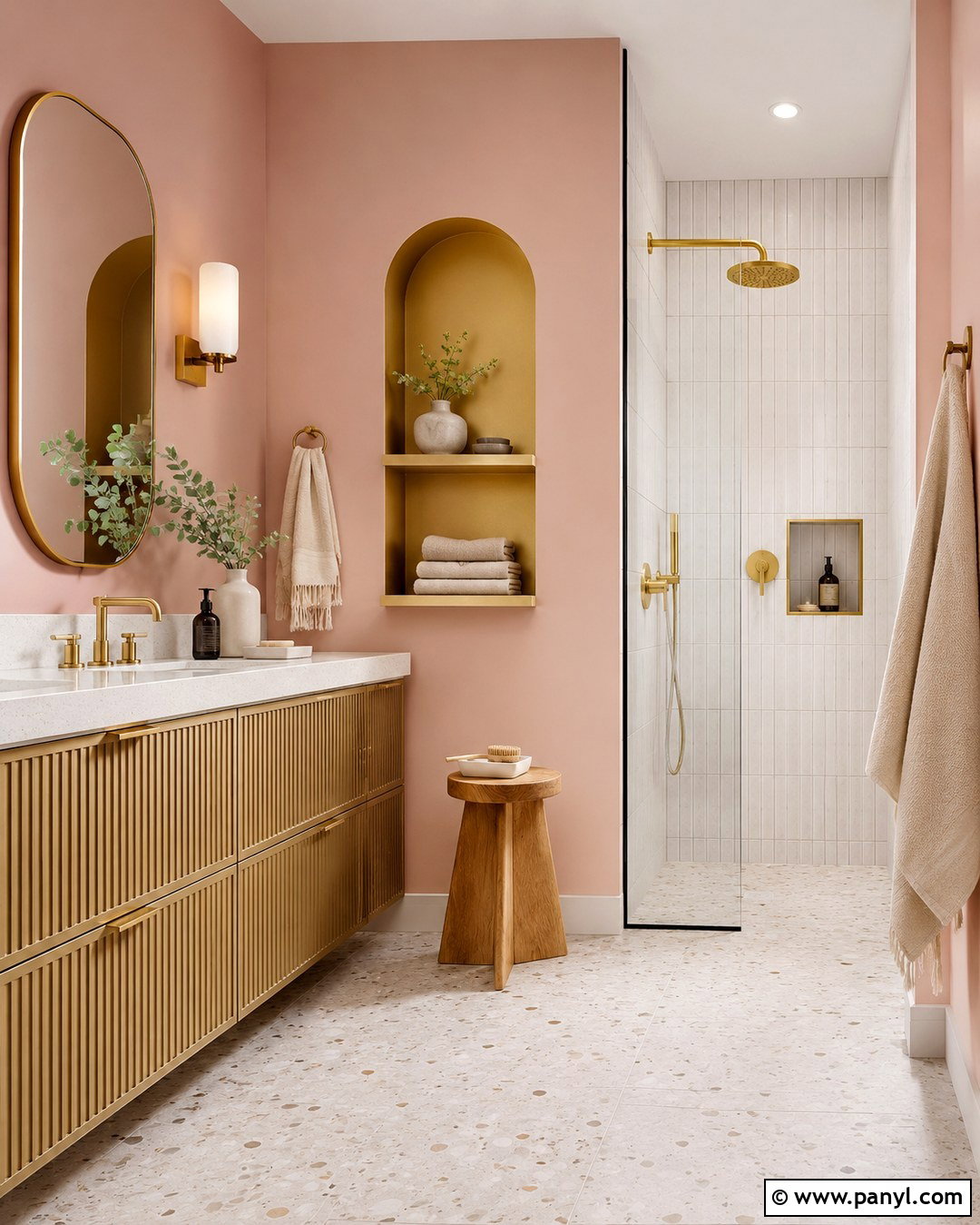 Gold And Blush Pink Bathroom - 20 Gold Paint Bathroom Ideas