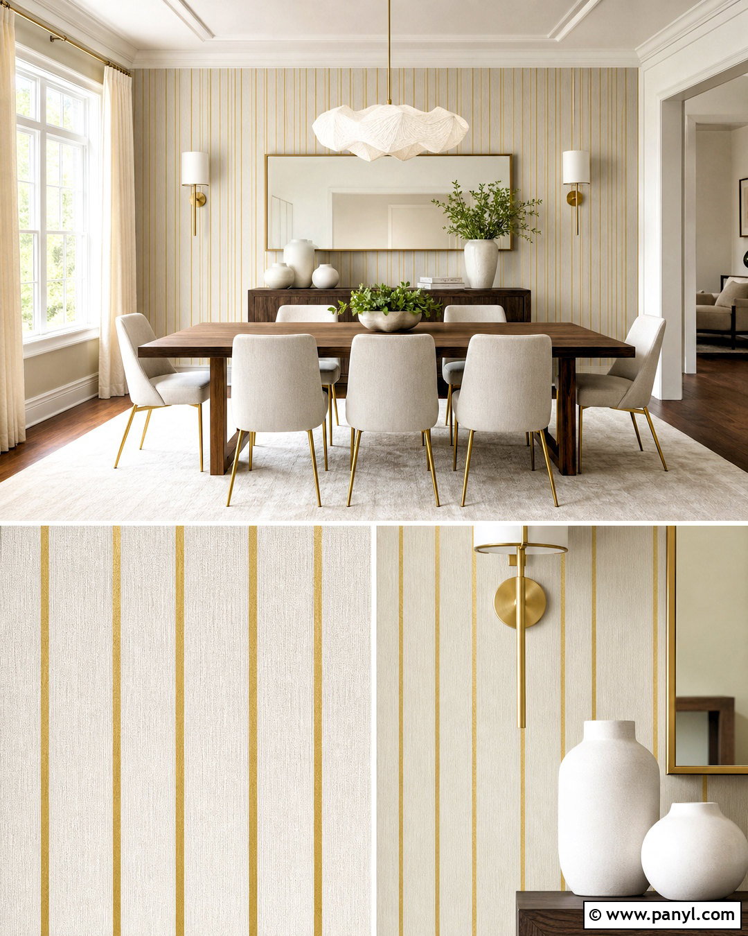 Gold And Cream Vertical Striped Dining Room - 20 striped walls vertical ideas