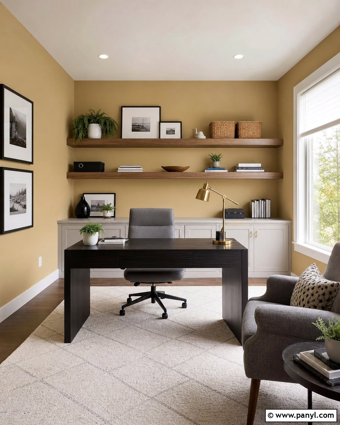 Gold And Gray Home Office Walls - 30 Golden Wall Paint Ideas