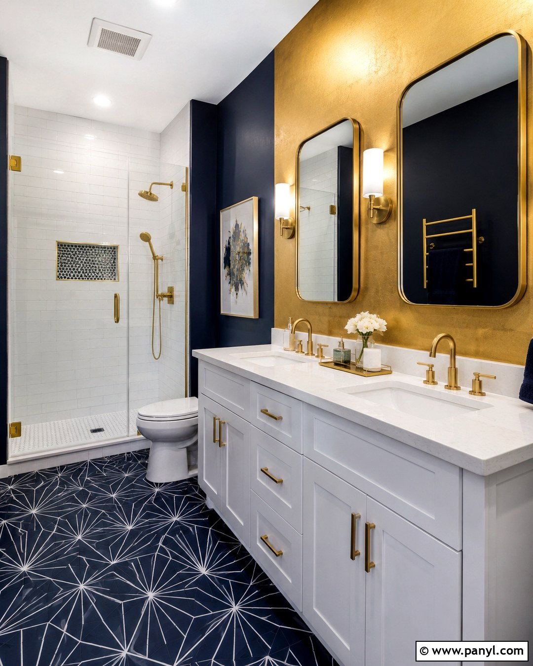 Gold And Navy Bathroom - 20 Gold Paint Bathroom Ideas