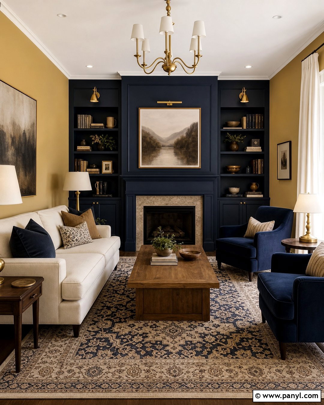 Gold And Navy Living Room Walls - 30 Golden Wall Paint Ideas